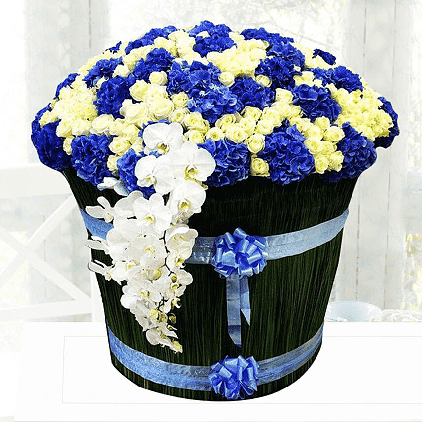 Blue & White Flowers Arrangement- Standard
