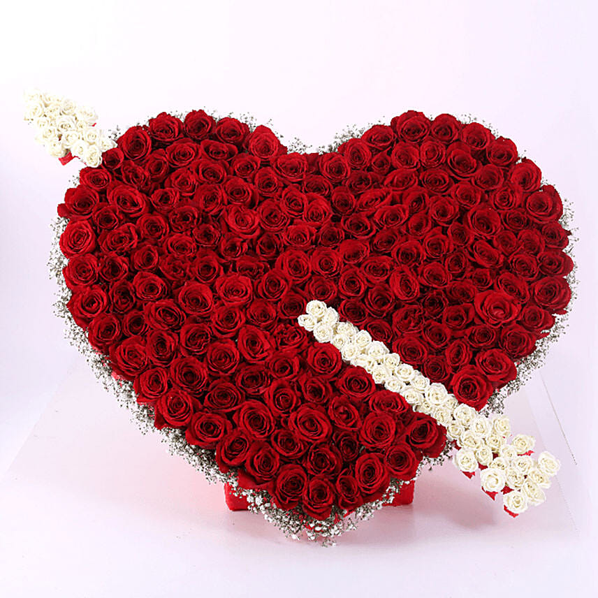 Cupid Heart Arrow Roses Arrangement- Deluxe