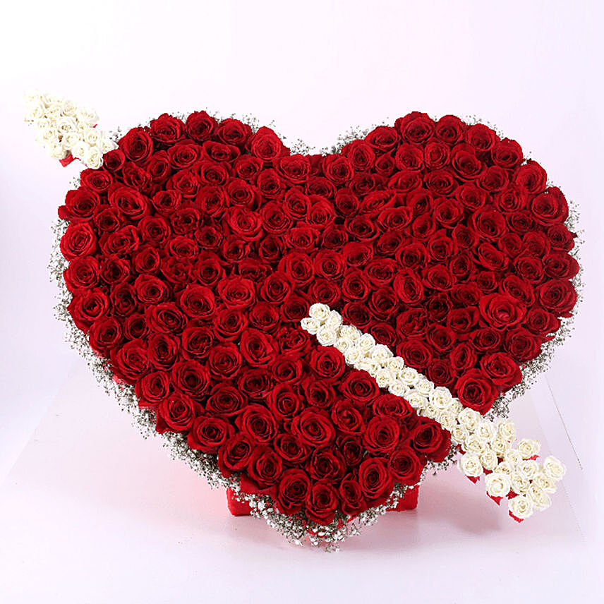 Cupid Heart Arrow Roses Arrangement- Premium