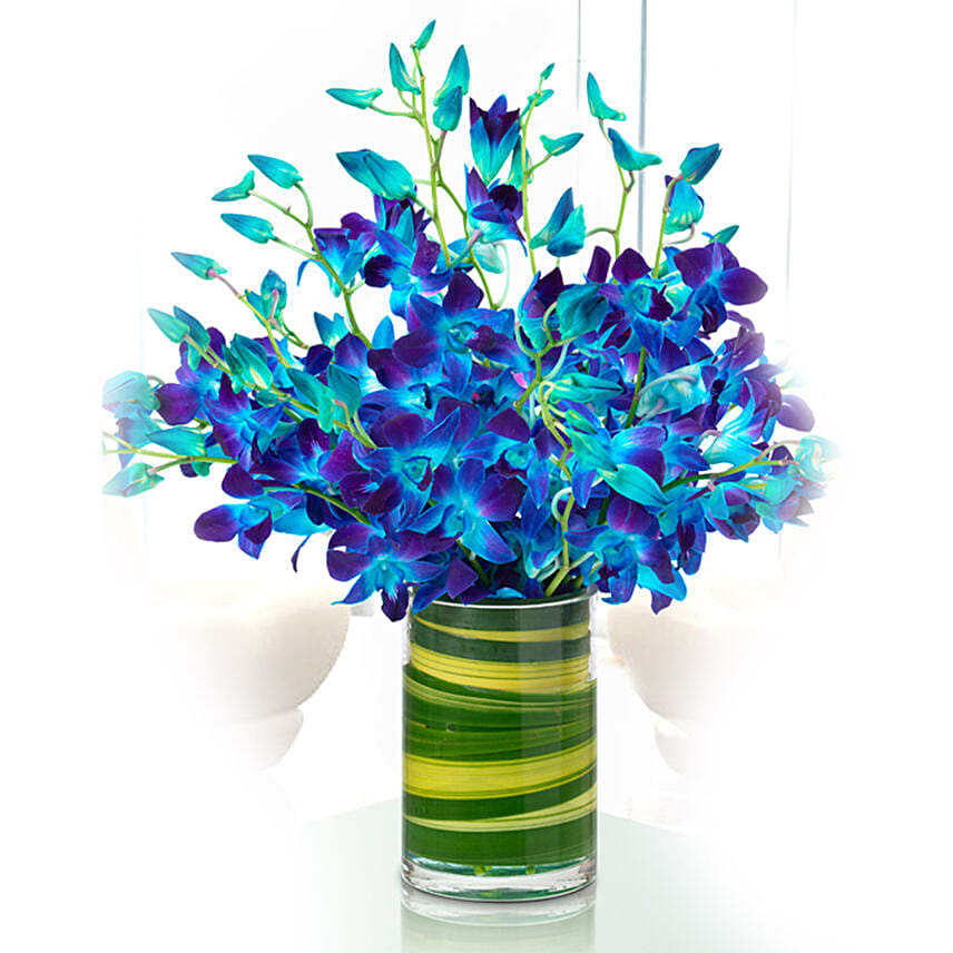 Magical Blue Orchids Vase- Deluxe