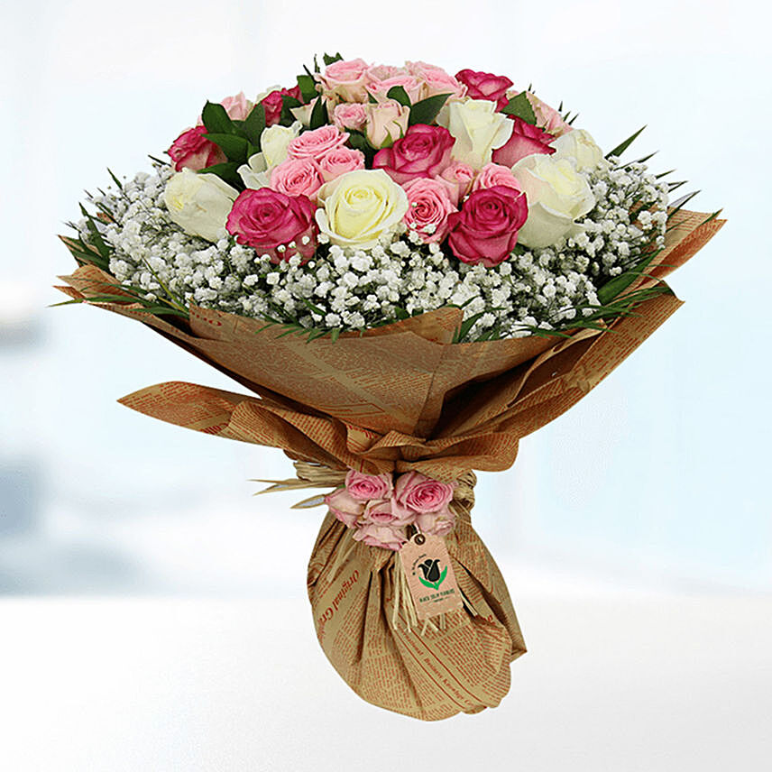 Pink & White Roses Bouquet- Standard
