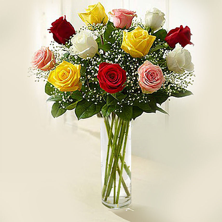 Rainbow Roses Vase- Premium