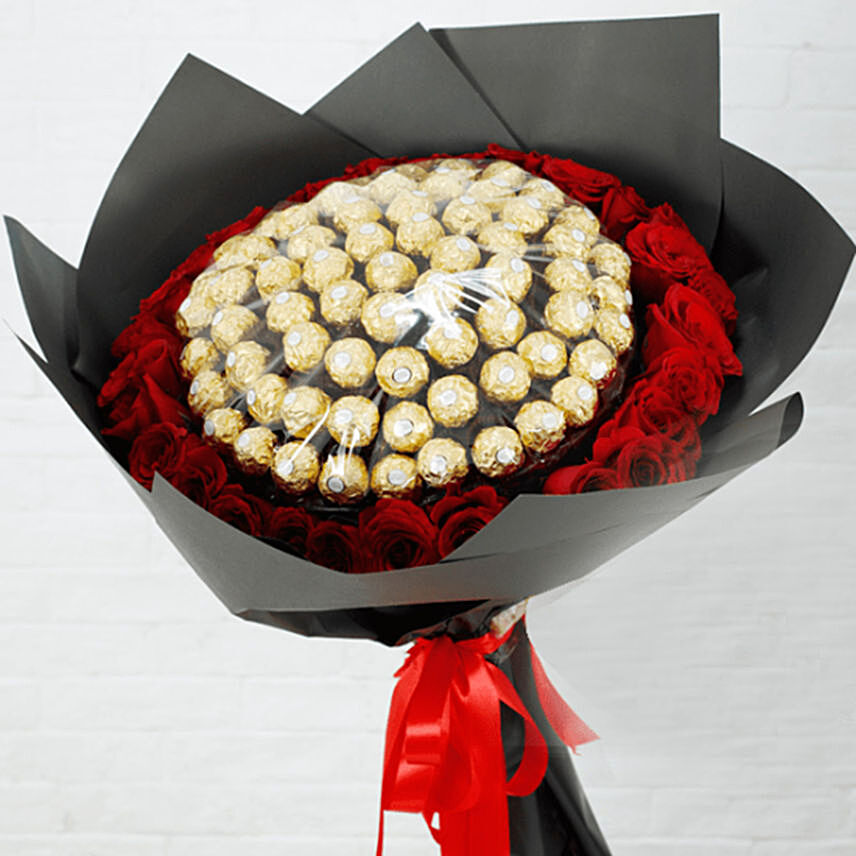 Red Roses & Ferrero Rocher Bouquet- Standard