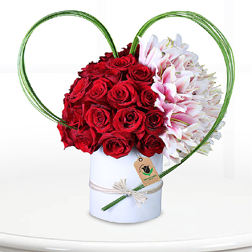 Red Roses & Pink Lilies Arrangement- Premium