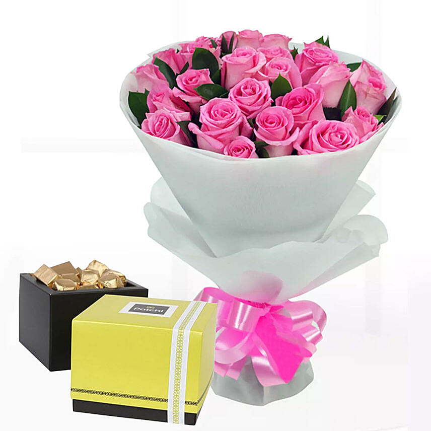 Delicate Pink Roses & Patchi Chocolates 500 gms