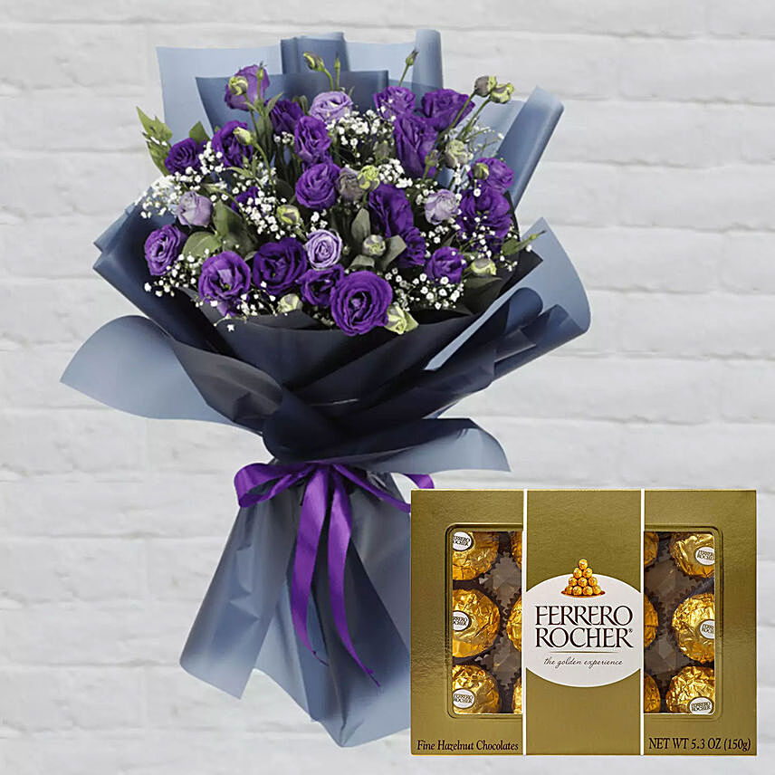Purple Lisianthus & Ferrero Rocher 12 Pcs