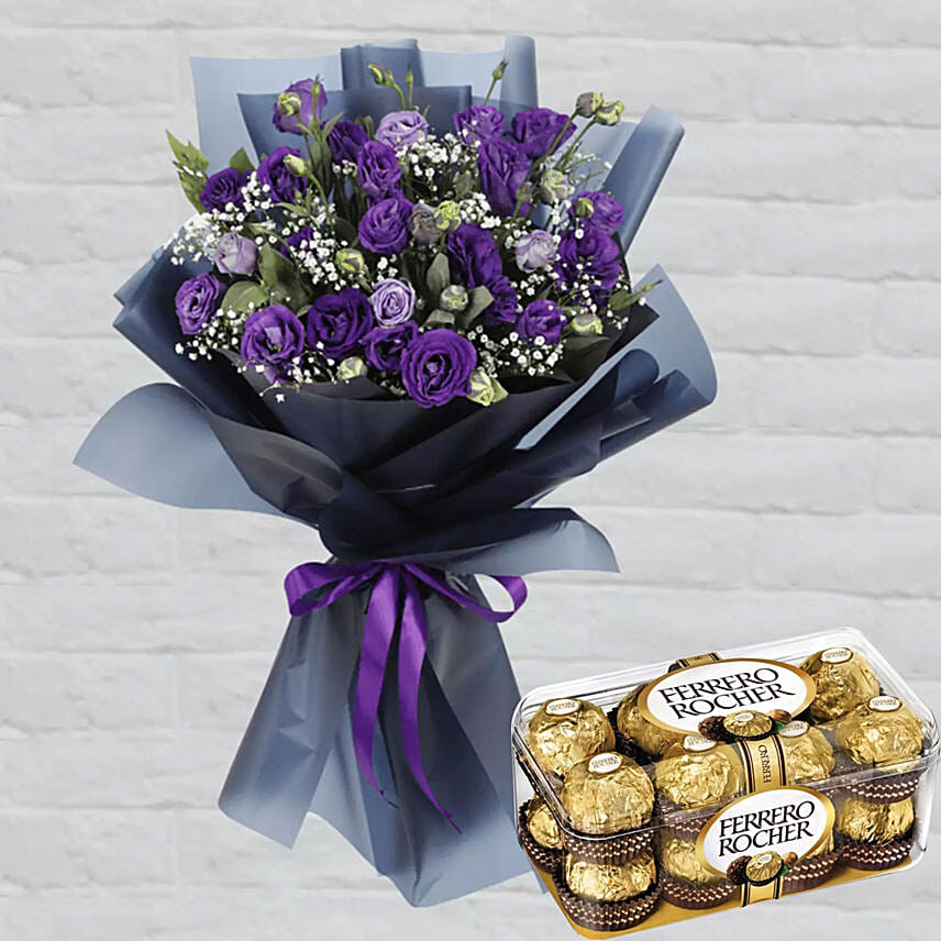 Purple Lisianthus & Ferrero Rocher 16 Pcs