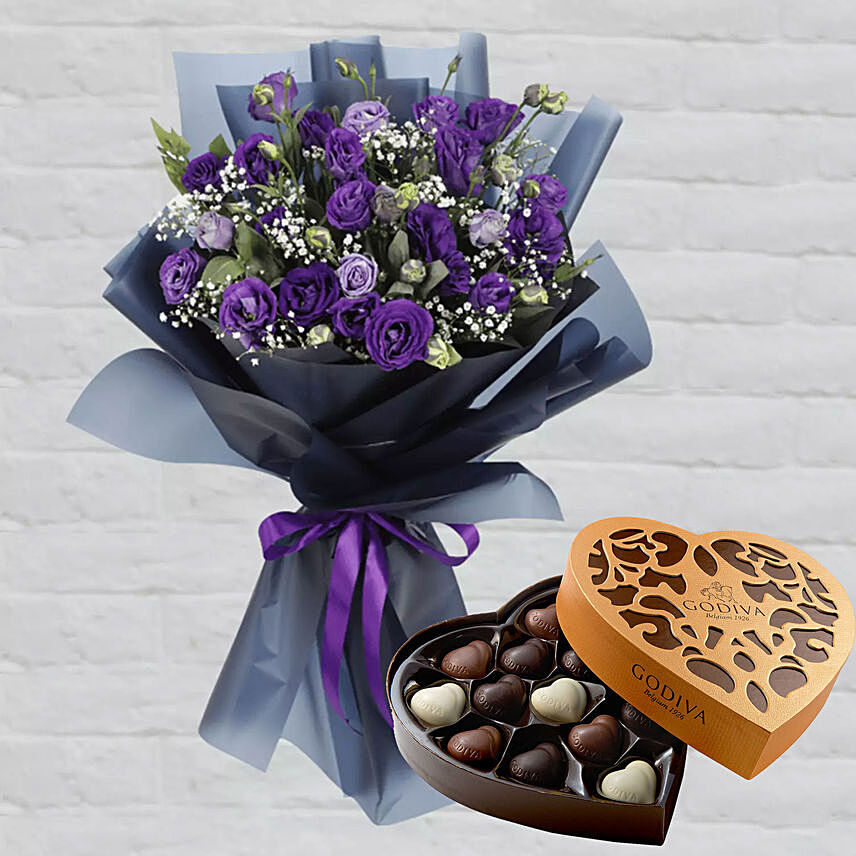 Purple Lisianthus & Godiva Chocolates 500 gms