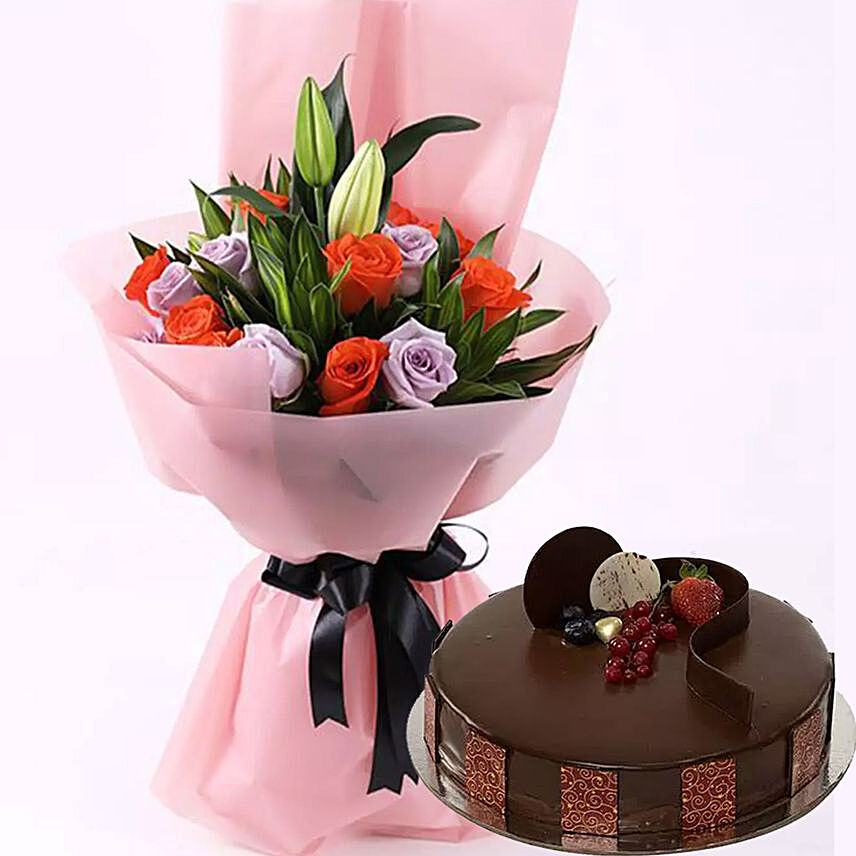 Chocolate Cake with Mixed Roses