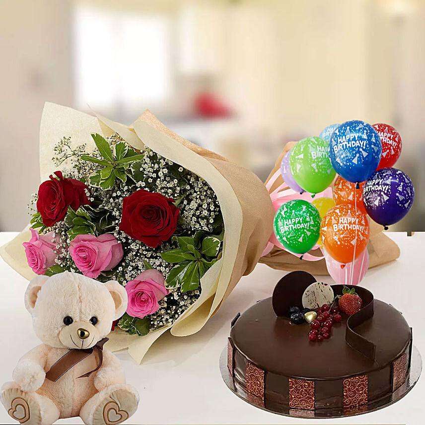 Happy Birthday Cake & Roses Hamper