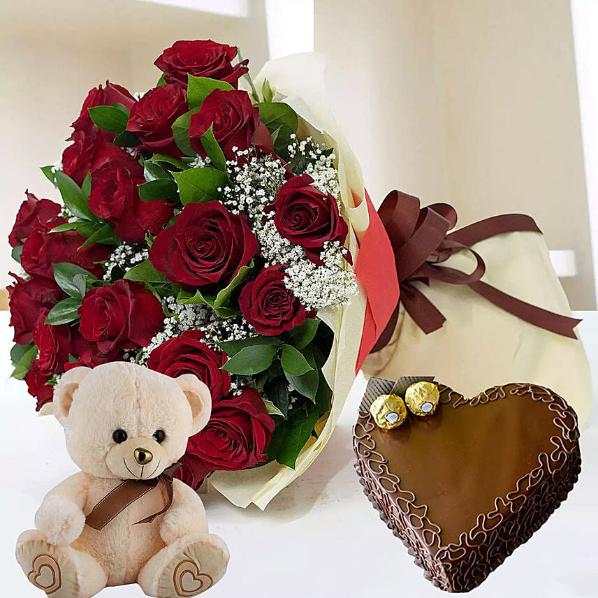 Heart Shaped Cake with Red Roses