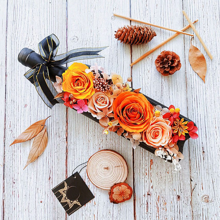 Orange Flower Bottle Art