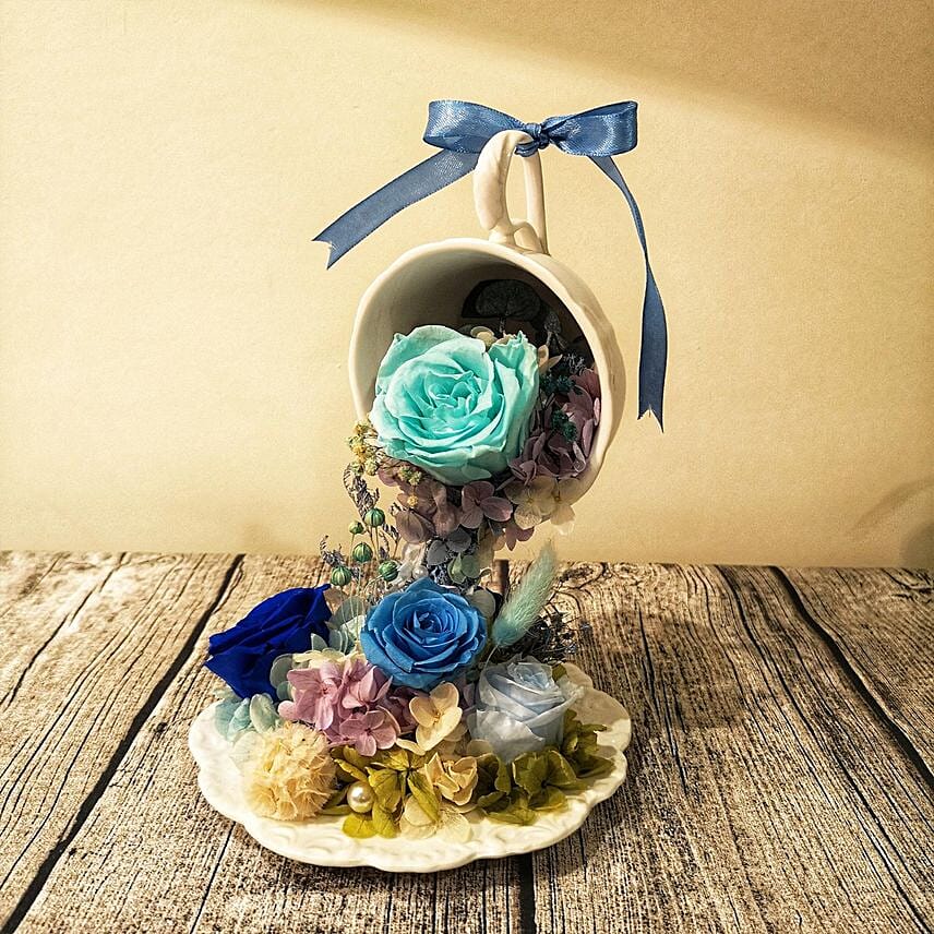 Blue Colour Flower Pouring Tea Cup