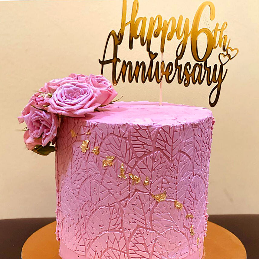 Happy Anniversary Pink Rose Chocolate Cake