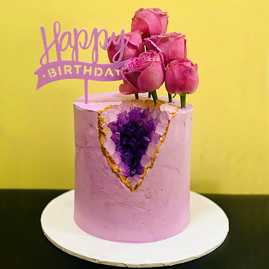 Happy Birthday Floral Red Velvet Cake