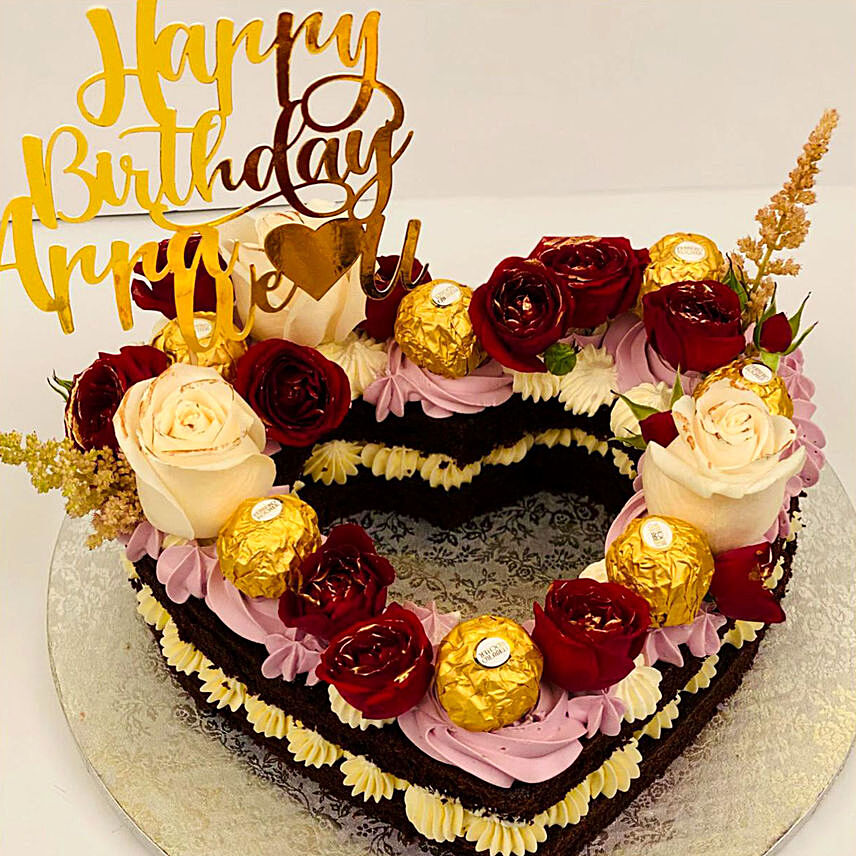 Heart Shape Happy Birthday Vanilla Cake