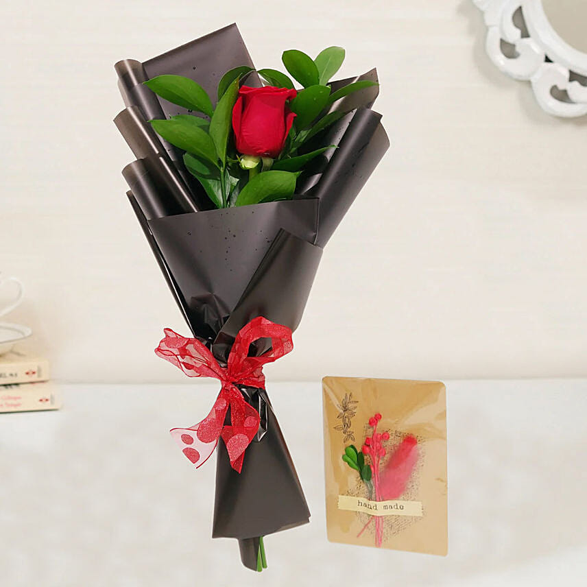 Red Rose Bouquet & Handmade Greeting Card