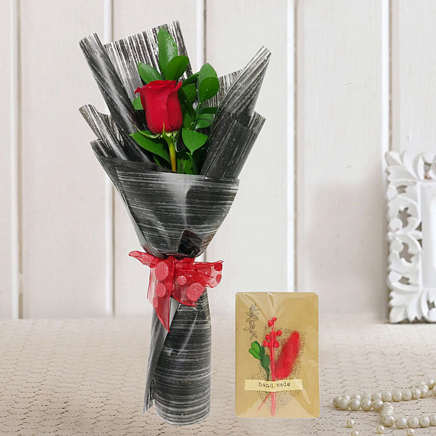 Single Rose Bouquet & Handmade Greeting Card