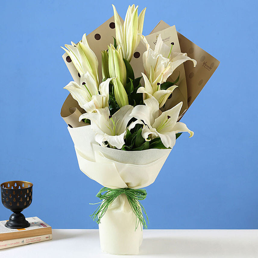 Bright White Oriental Lilies Bouquet