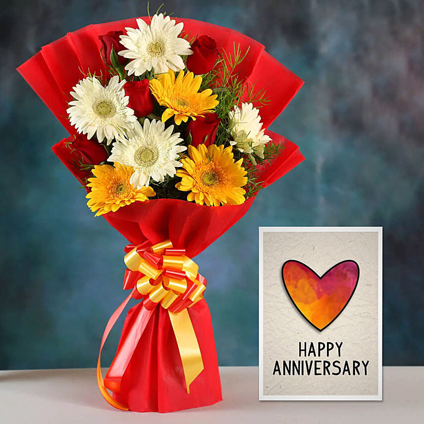 Mix Gerbera Bouquet & Handmade Anniversary Card