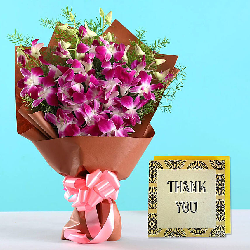 Purple Orchid Bouquet & Handmade Thank You Card