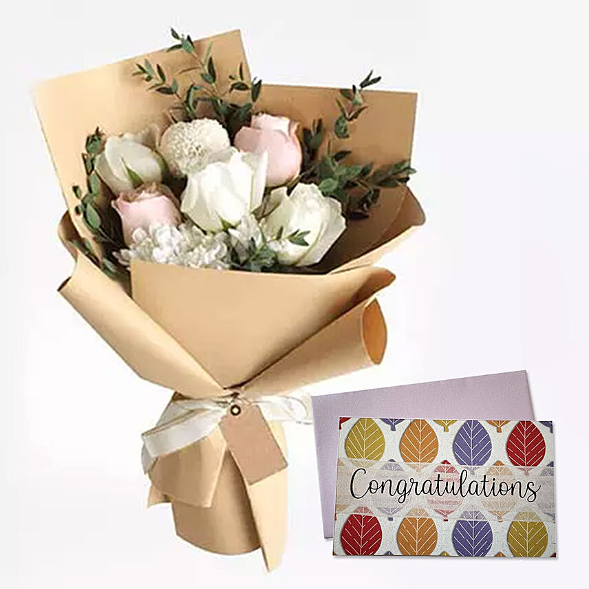 Sweet Roses Bouquet With Handmade Congratulations Card