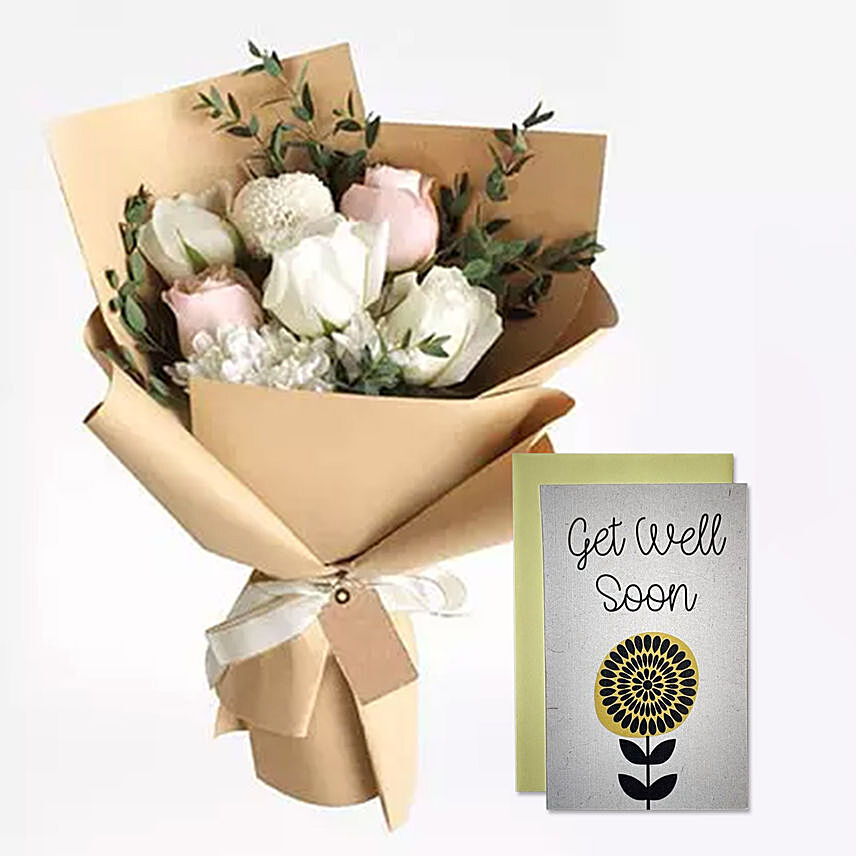 Sweet Roses Bouquet With Handmade Get Well Soon Card
