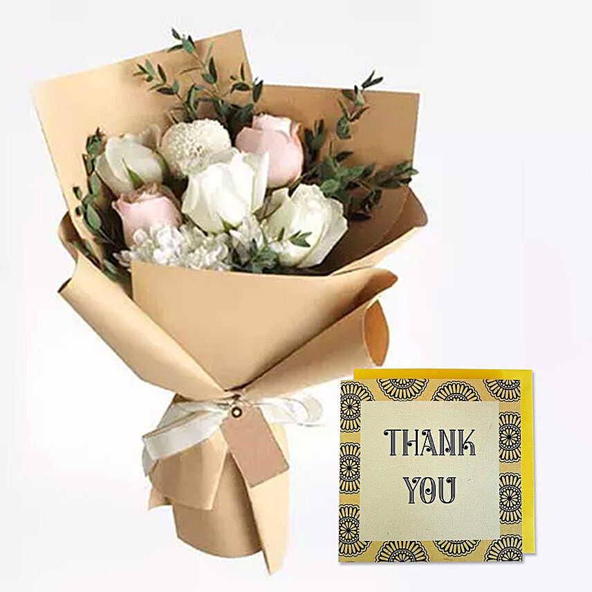 Sweet Roses Bouquet With Handmade Thank You Card
