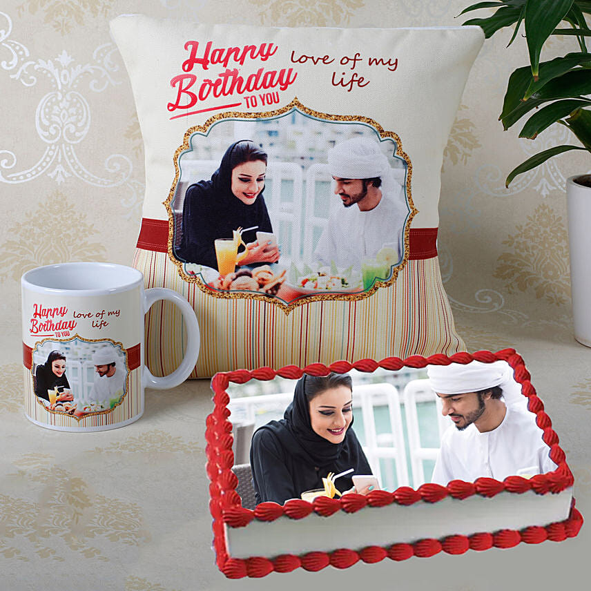 Personalised Cushion Mug And Cake Combo