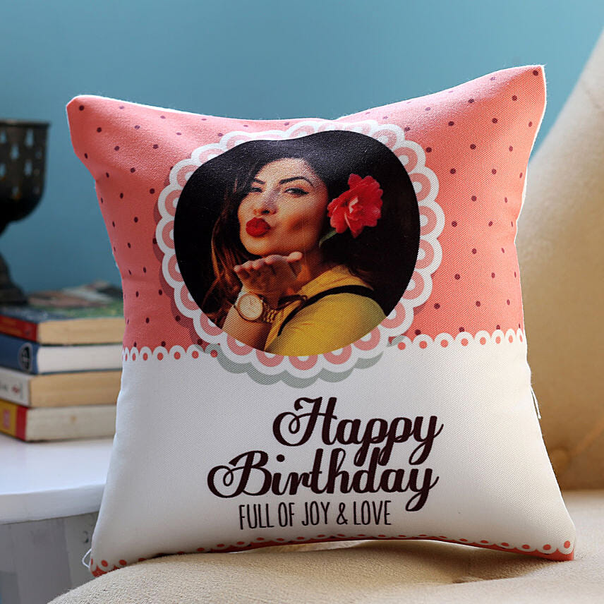 Personalised Joy and Love Birthday Cushion