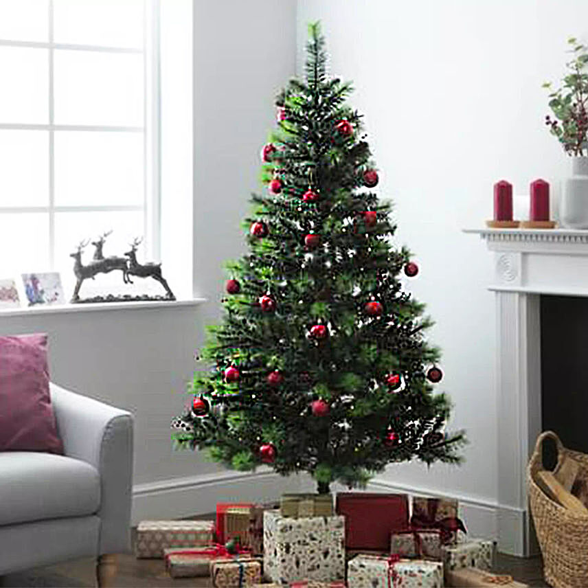 Artificial Xmas Tree with Red Ornaments 180cm