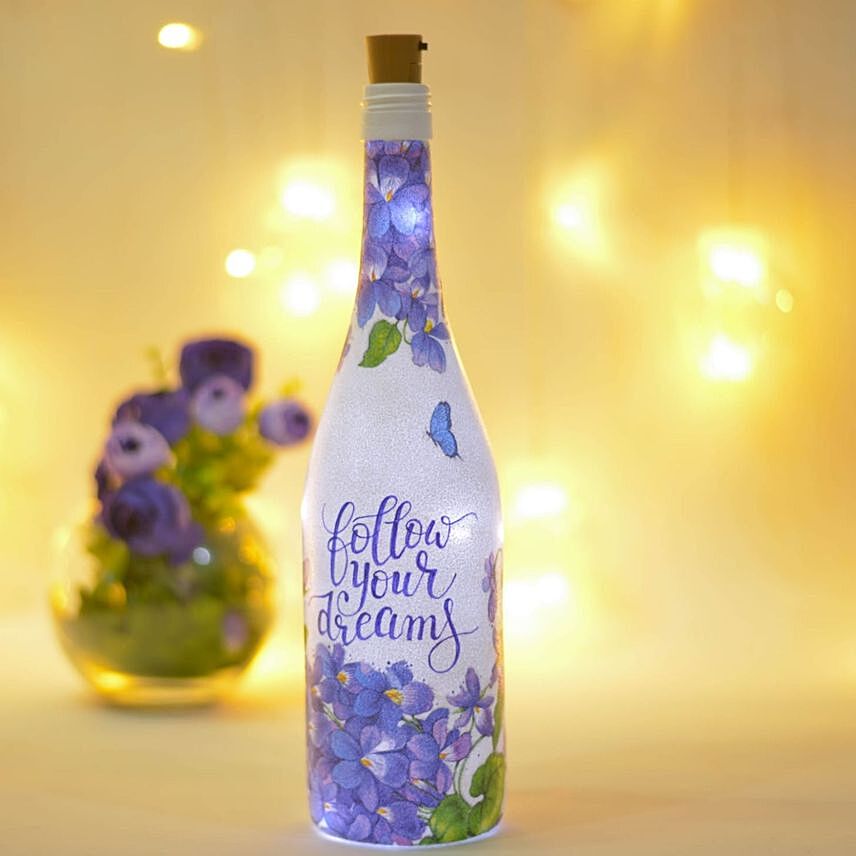 Follow Your Dreams Hand Painted Led Glass Bottle