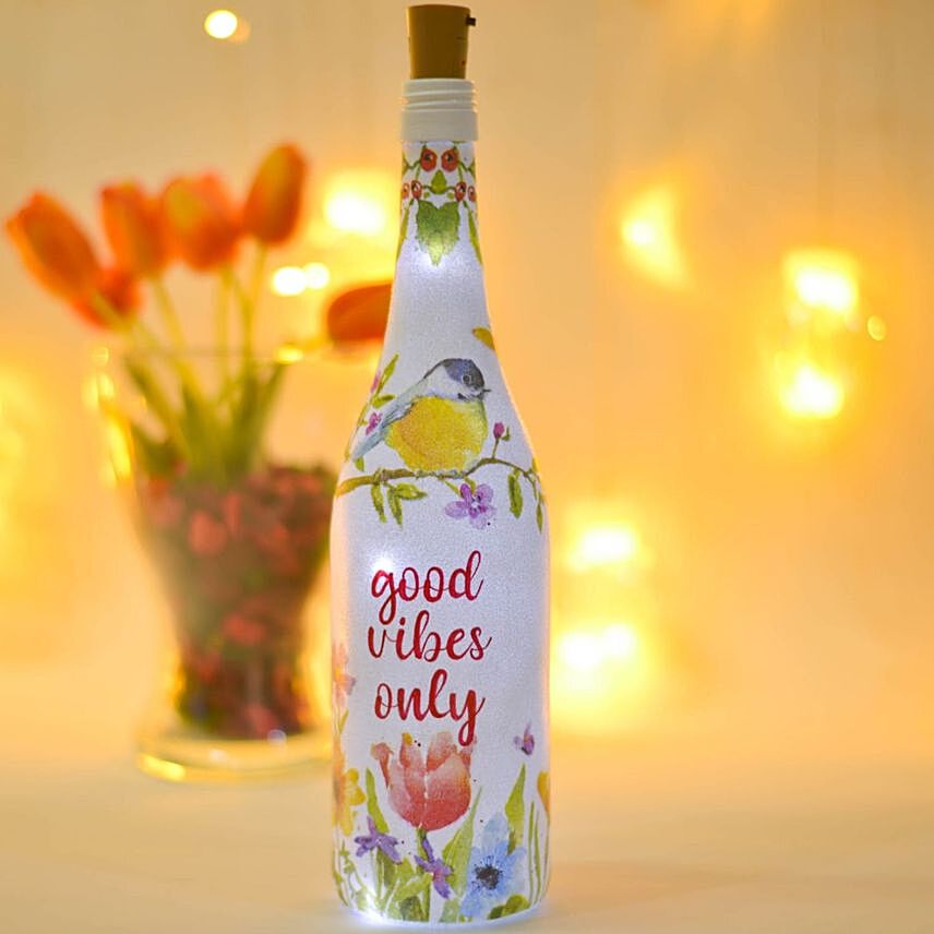Good Vibes Only Hand Painted Led Bottle