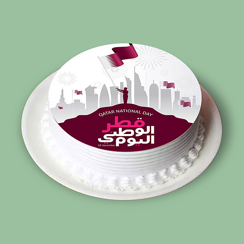 Round Shape Butterscotch Cake For Qatar National Day
