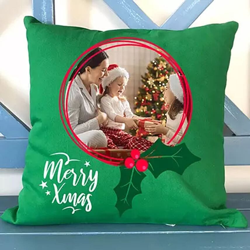 Personalised Xmas Memories Green Cushion