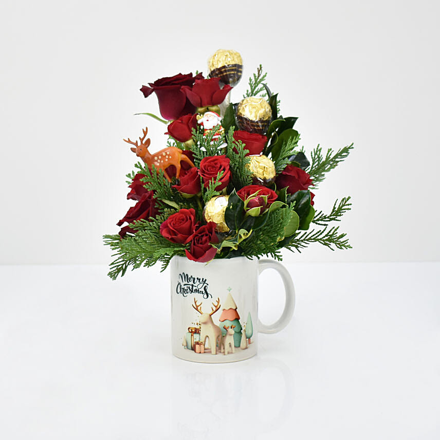 Flowers N Chocolate In Merry Christmas Mug