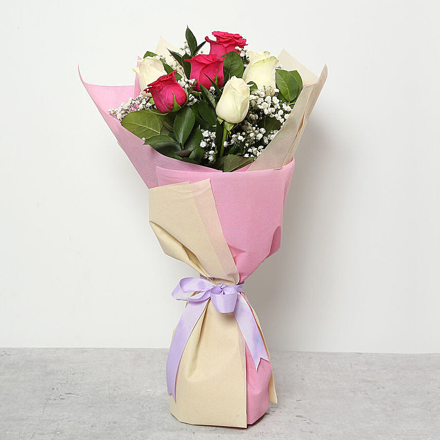 Attractive Pink and White Roses Bouquet