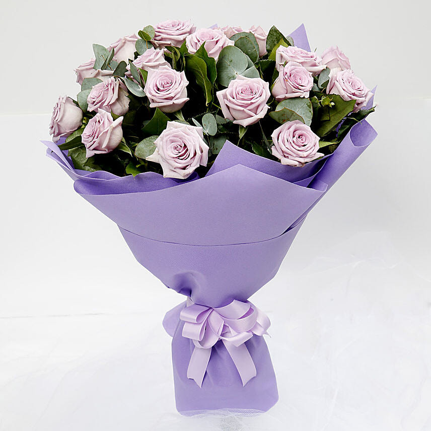 Eternal 20 Purple Fresh Roses Bouquet