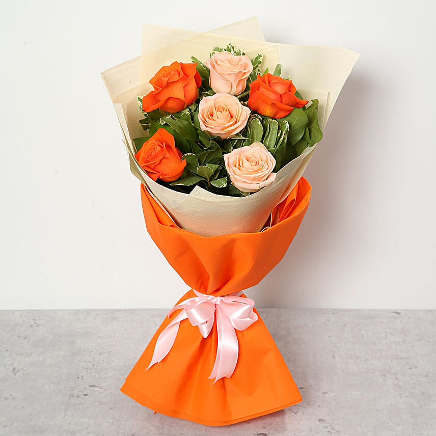 Orange and Peach Roses Beautiful Bouquet