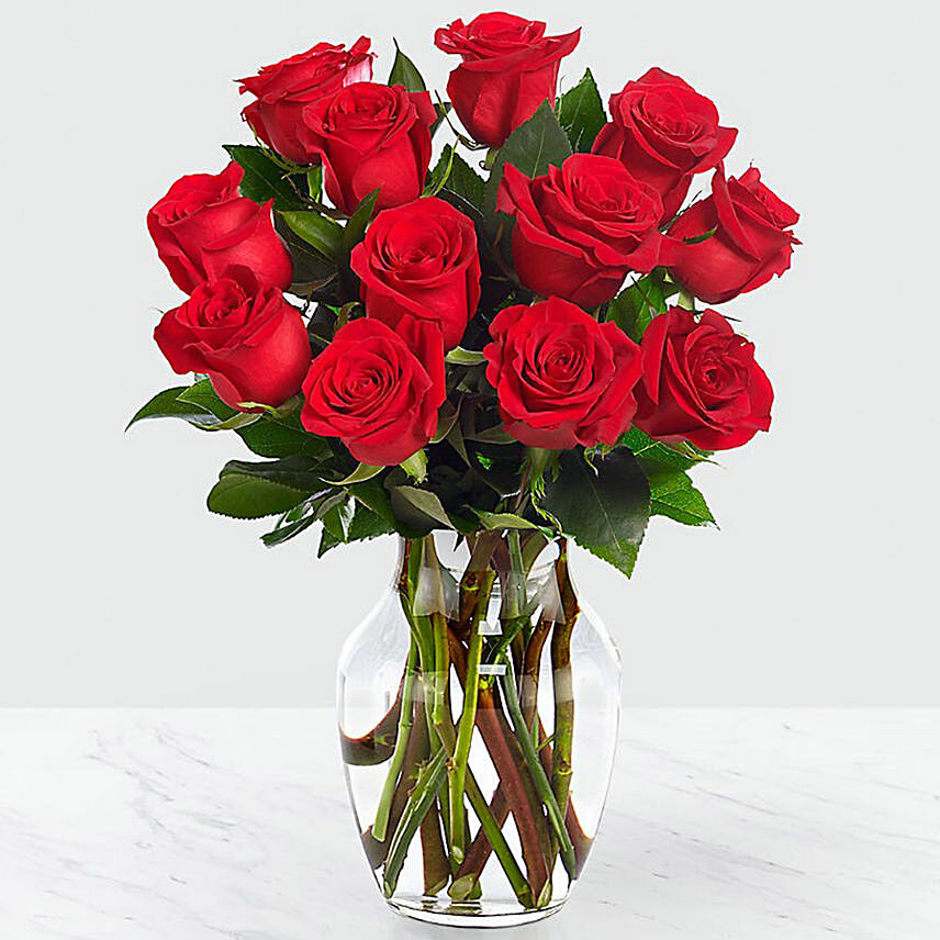 Romantic Red Roses Glass Vase