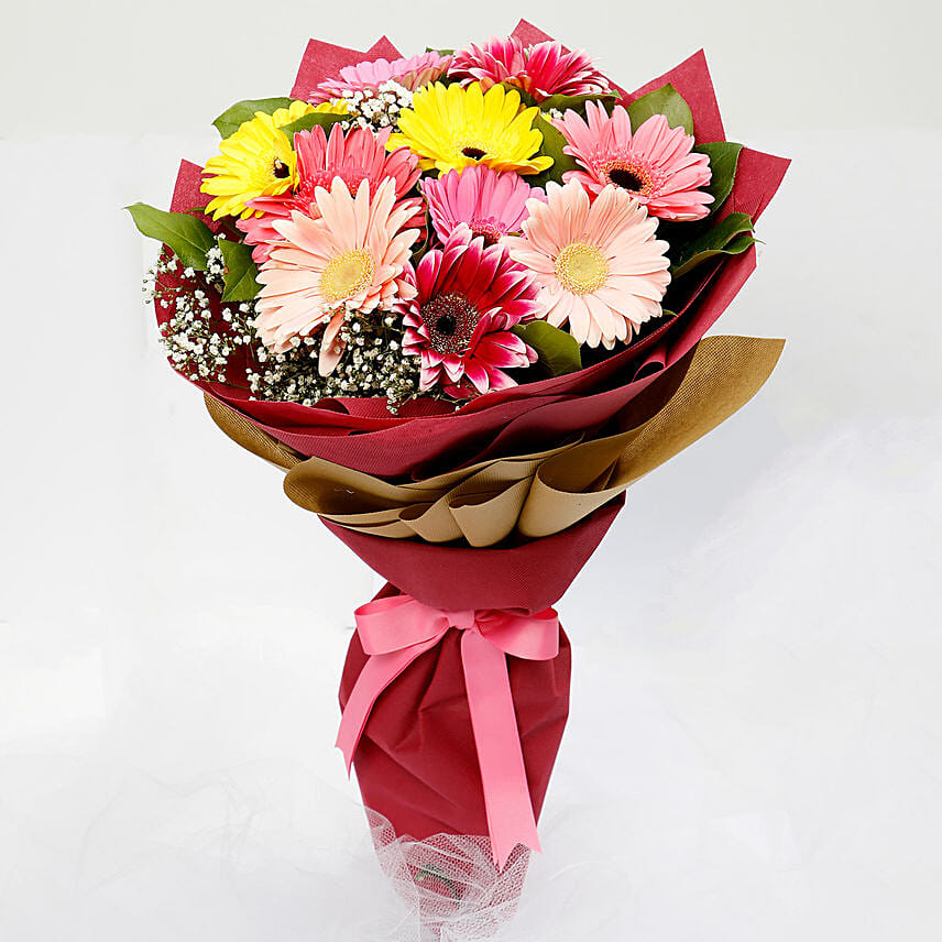 Ten Gerbera Flowers Bouquet