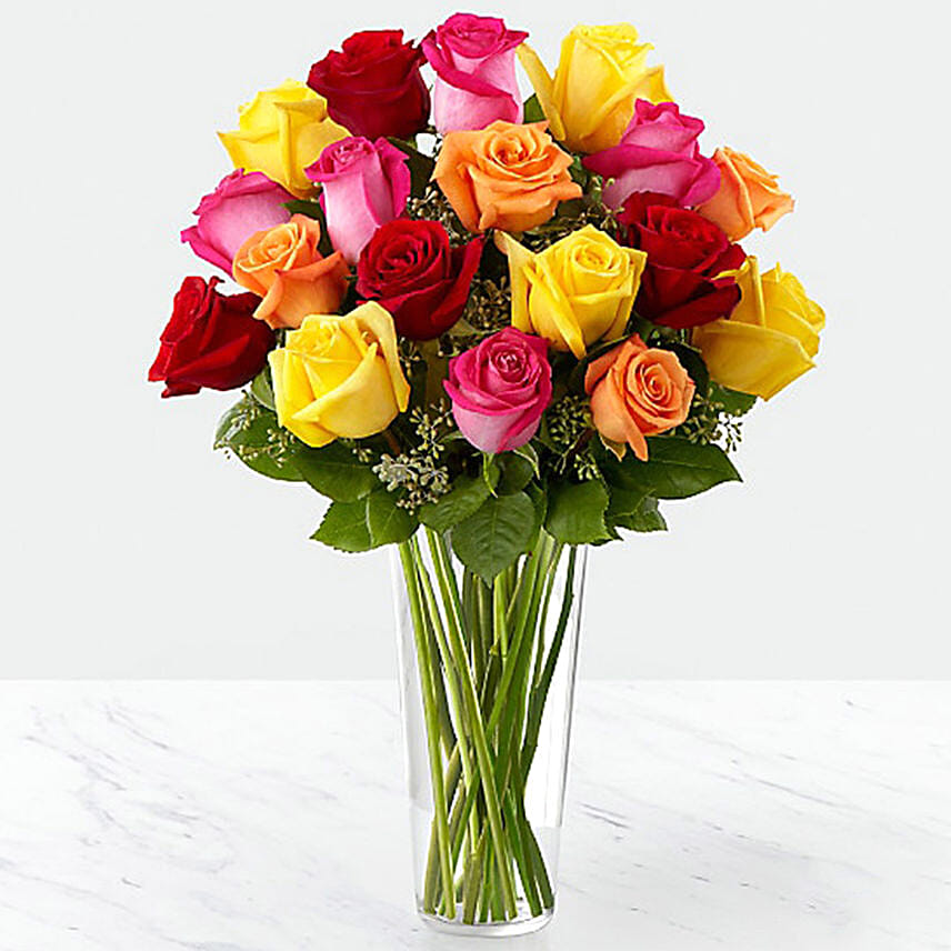 Vase Of Bright Roses