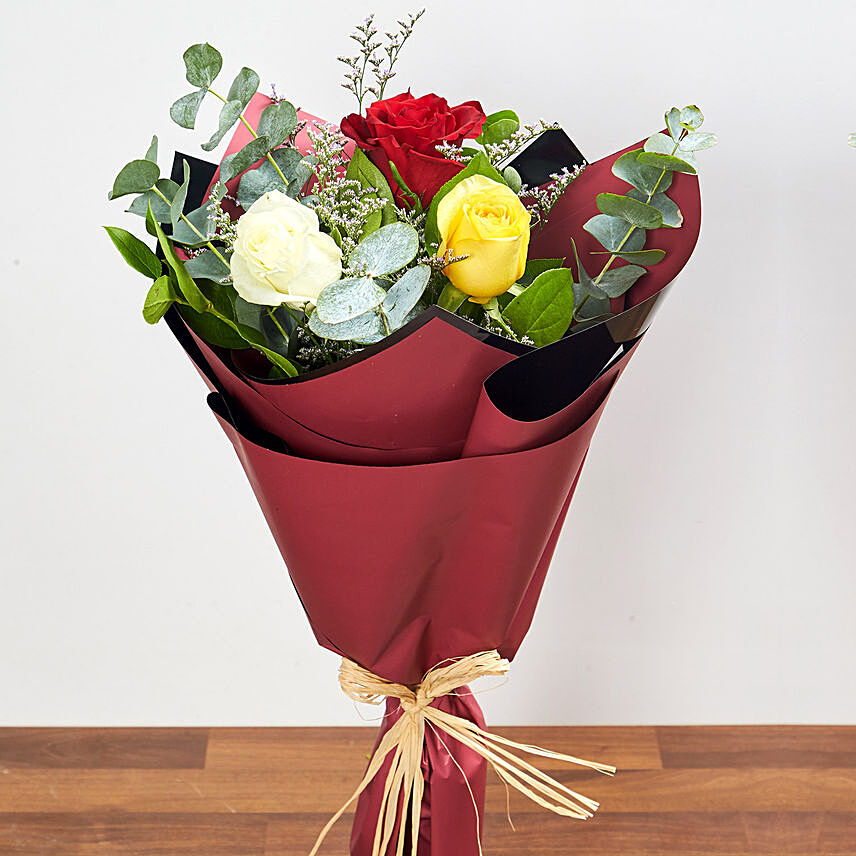 Vibrant Bouquet Of Colored Roses With Fillers
