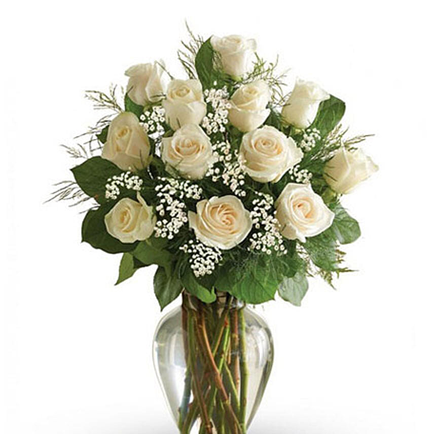 12 Calm White Roses Arrangement