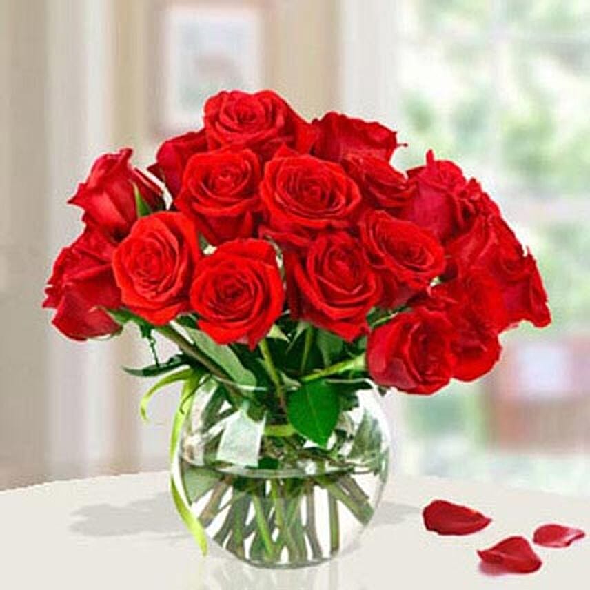 15 Red Roses Arrangement In A Fish Bowl