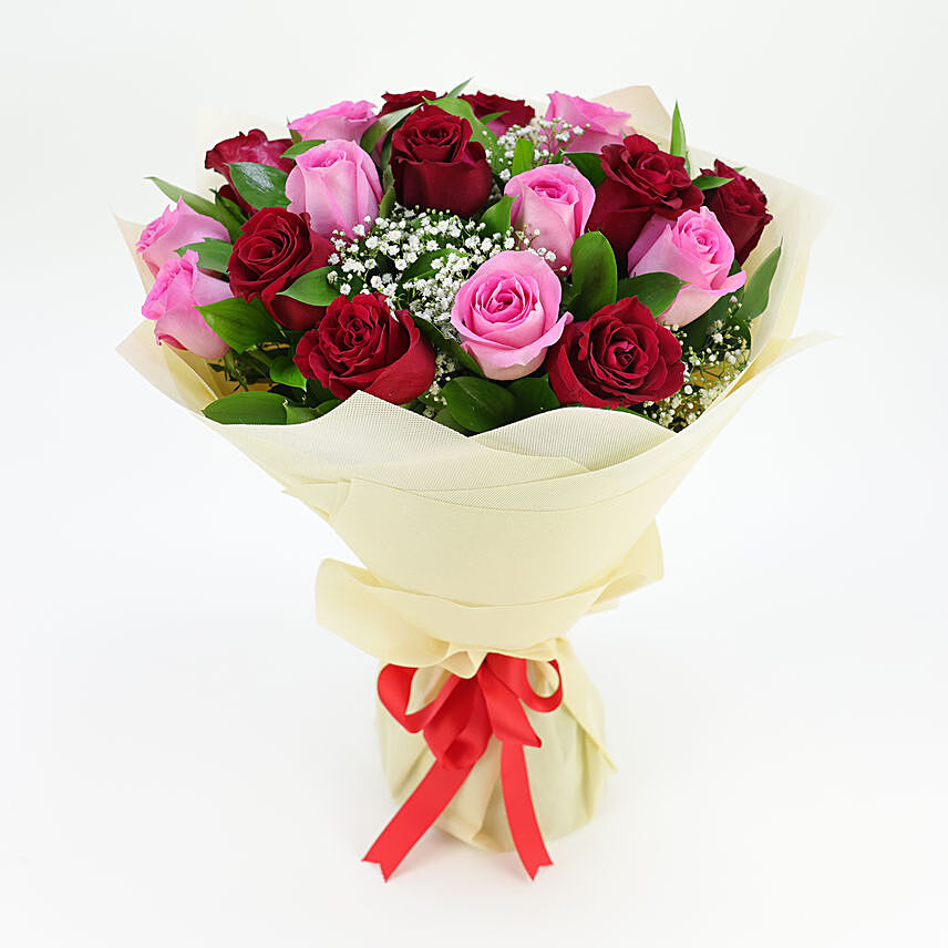 10 Pink n 10 Red Roses Bouquet