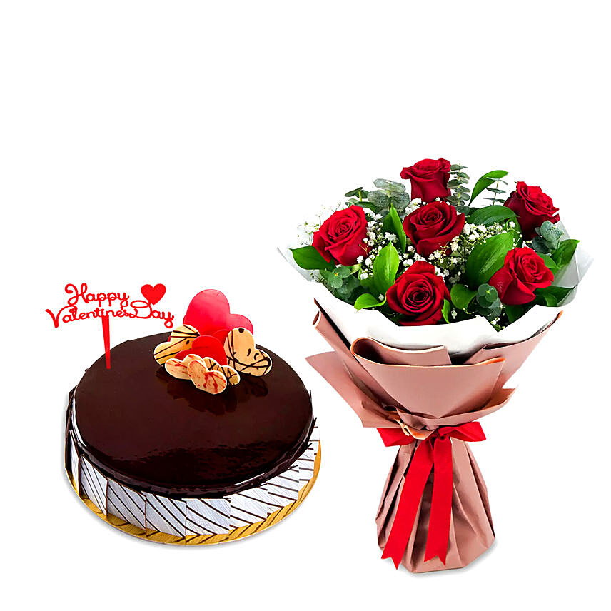 Happy Valentines Day Cake & Flowers