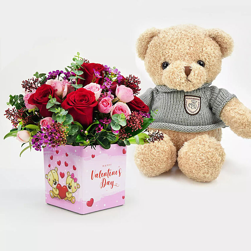 Floral Cuddle For My Valentine n Teddy