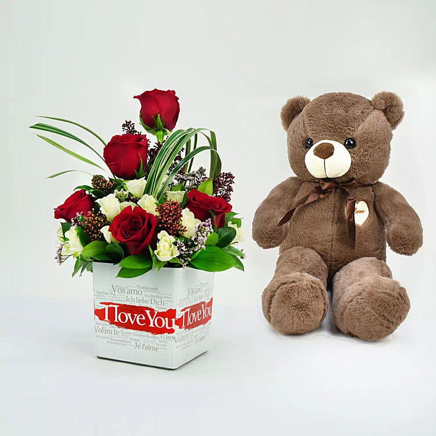 I Love You Flower in a Vase with Teddy