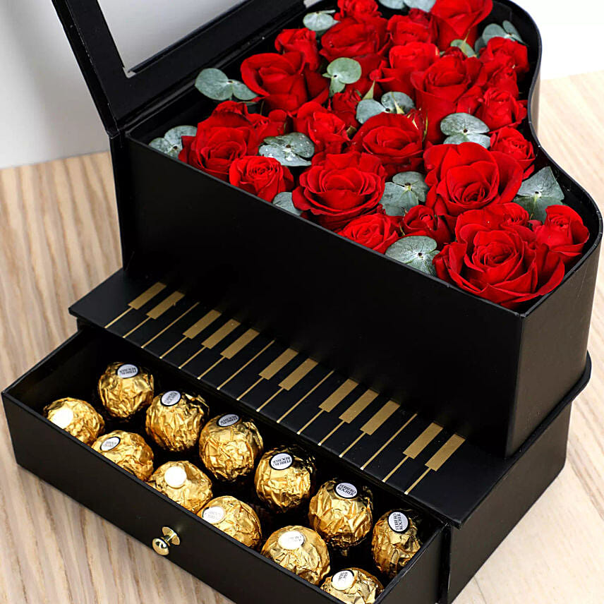 Roses and Chocolates Black Heart Box